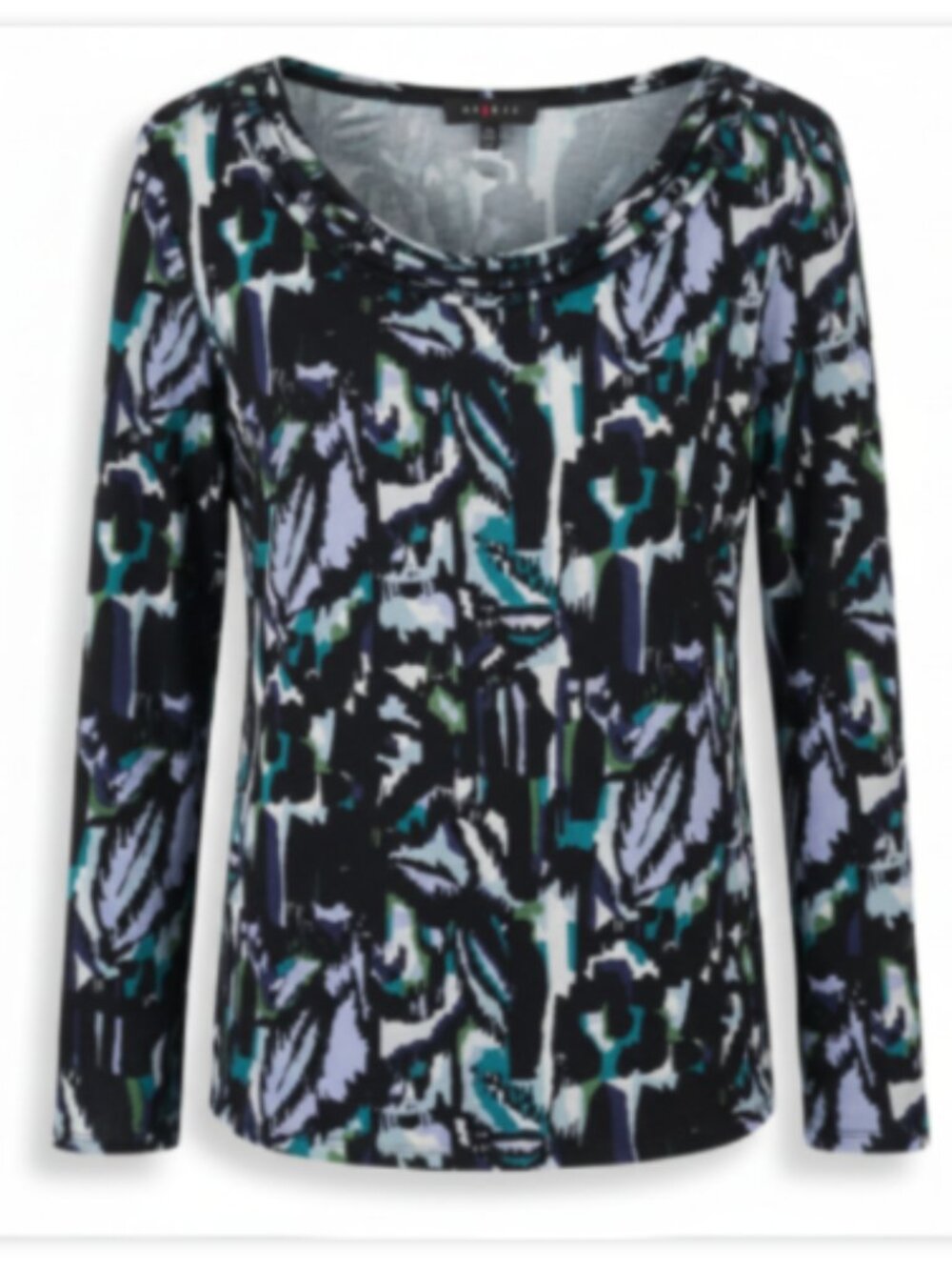 Access Womens Top Long Sleeve Abstract Print Scoop Neck Stretch Shirt EUC